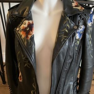 Stunning embroidered black leather look jacket